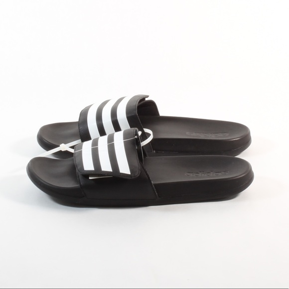 Men’s Adidas Comfort Slides Sandals Black White - Picture 5 of 8